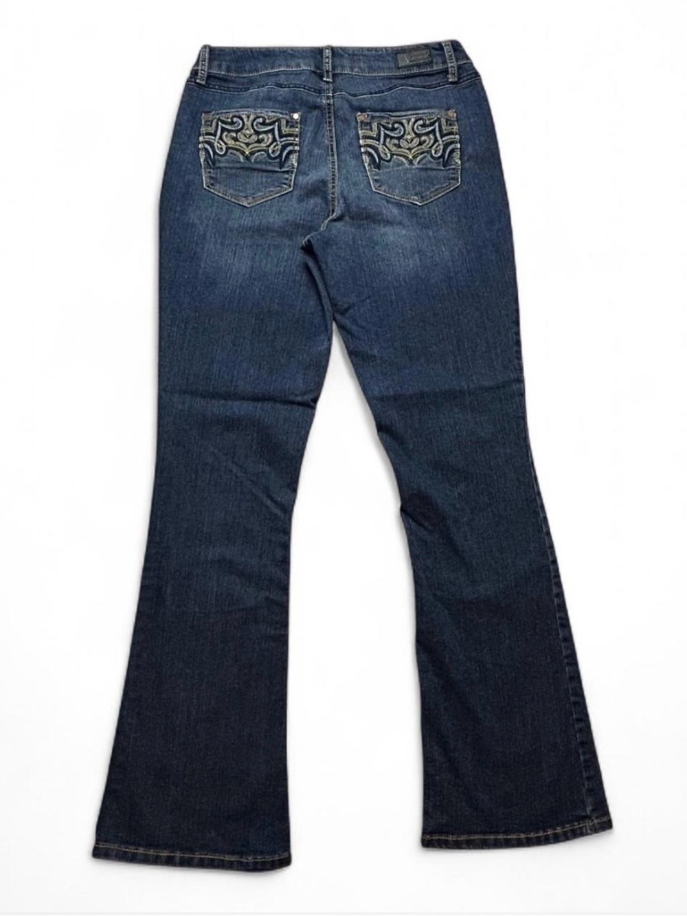 Dark Wash Embroidered Back-Pocket Mid Rise BootCut Women's Jeans